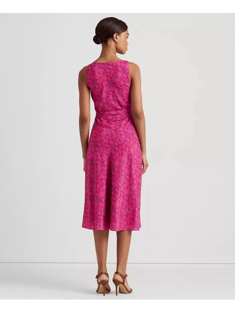 Ralph Lauren Geo-Print Belted Crepe Midi Dress in size 14 - Picture 3 of 16